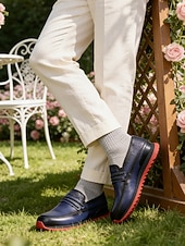 Недорогие Лоферы-Мужские темно-синие кожаные оксфорды – классические туфли на шнуровке с прочной подошвой, идеально подходящие для свадеб, деловых встреч и торжественных мероприятий.