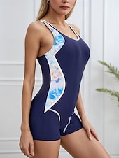 tanie Stroje kąpielowe jednoczęściowe-Kobiece jednoczęściowy strój kąpielowy monokini z szortami modelujący brzuch wysoki pas smukły bez pleców na wakacje plażowe z blokiem kolorów w kształcie U bezrękawnik