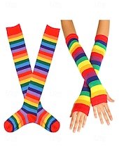 abordables Accessoires-Ensembles de chaussettes et gants à rayures montantes Mardi Gras pour femmes plusieurs couleurs design amusant et coloré parfaits pour le carnaval et les bals masqués