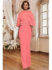 voordelige Vloerlengte-Tweedelig Tot de grond Feestjurk Cocktail jurk Bruiloft gast jurk Moeder van de bruid jurk Korte mouw Halve mouw Strakke ronde hals Ronde hals Elegant Formeel Bruiloft gast Familiebijeenkomst Chiffon
