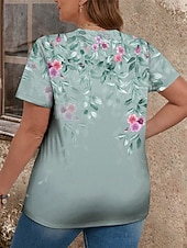 cheap Plus Size T Shirts-Women's Plus Size Tops T Shirt Floral Print Short Sleeve Crew Neck Casual Daily Polyester Summer Spring Blue Dark Green