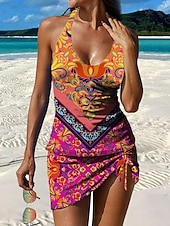 Χαμηλού Κόστους Τανκίνι-Γυναικεία Μαγιό τανκίνι Φούστα Μαγιό Κομψό Διακοπές Φλοράλ Γραφική Βουτιά Αμάνικο Μαγιό