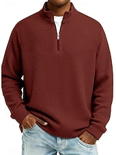 abordables Camiseta de punto gofre-Hombre Camiseta de punto gofre camiseta Casual Exterior Cuello Mao Cremallera de un cuarto Manga Larga Moda Moderno Color sólido Con Texturas De Punto Otoño Primavera &amp; Otoño Otoño invierno Ajuste