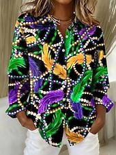 preiswerte Blumenblusen-Karnival Damen Hemd Bluse Patchwork Knöpfe Druck Grafik Abstrakt Vintage Stilvoll Lässig Langarm V Ausschnitt Hemdkragen Normale Oberteile Täglich Schwarz Violett Purpur Grün Sommer Frühling Herbst