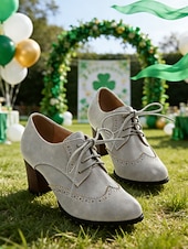  scarpe oxford da donna in pelle verde con tacco brogue e lacci – eleganti per la festa di San Patrizio, calzature per feste festive