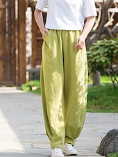 preiswerte Unterteile-Damen Hose aus Baumwollleinen Chinos Sommerhose Lange Unterhosen Urlaub Streetwear Basic Volle Länge Mittlere Taillenlinie Einfach Tasche Elastischer Bund Bequem Komfort Unelastisch Täglich Outdoor