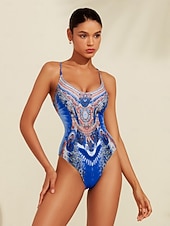 baratos trajes de banho de grife-Maiô de férias com estampa de leopardo e penas, tecido elástico de alta elasticidade e amarração nas costas.