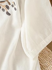 abordables Blusas Sencillas-Mujer Blusa Lino de algodón sintético Frunce Bordado Floral Elegante Casual Manga 3/4 Cuello Barco Tops regulares Diario Azul Piscina Blanco Rosa Morado Verde Trébol Verano Primavera