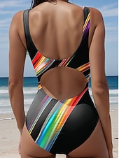 economico Costumi interi-Costume da bagno intero da donna slimming monokini slip controllo della pancia alta vita schiena scoperta per vacanze in spiaggia vintage ombre grafico scollatura rotonda senza maniche