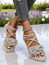voordelige Vrouwen-Zwarte platte sandalen met enkelbandje en strasssteentjes voor dames - sprankelende, met juwelen versierde sandalen met open neus, stijlvolle en comfortabele sandalen voor elke dag.