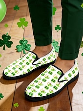  Zapatos verdes sin cordones para hombre, ideales para el Día de San Patricio. Estampado de trébol de la suerte. Cómodos y elegantes, ideales para celebraciones del Día de San Patricio, ropa informal y eventos festivos.