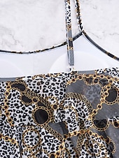 Χαμηλού Κόστους Τανκίνι-Γυναικείο Tankini 2 τεμαχίων Μαγιό Λεοπάρ Briefs Έλεγχος Κοιλιάς Ψηλή Μέση Αδύνατο Ανοιχτή Πλάτη Διακοπές Παραλία Floral Scoop Neck Άνευ Μανικιών Μαγιό