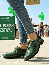  Γυναικεία πράσινα παπούτσια Oxford από ψεύτικο κροκόδειλο – φλατ παπούτσια με χαμηλό τακούνι και κορδόνια για την παρέλαση της ημέρας του Αγίου Πατρικίου, ιρλανδικά ρούχα φεστιβάλ &εορτασμοί διακοπών