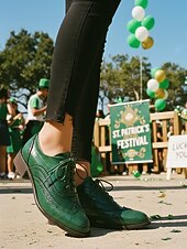 levne Dámská obuv-Dámské zelené oxfordské společenské boty s detailem brogue – pohodlné boty na nízkém podpatku se šněrováním na průvod ke Dni svatého Patrika, irské festivalové outfity, sváteční párty outfity