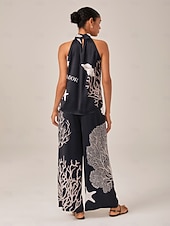 abordables Trajes de blusa para mujer-Mujer Escote Cruzado Elegante Vacaciones Casual Perneras anchas Sin Mangas Negro S M L Verano Primavera
