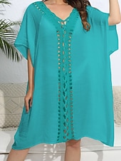 levne Kaftans-Dámské Plavky Přehozy Šaty do vody Sleva až 30% Plavky Vystřižený prázdniny Oblečení na pláž Pevná barva Do V Krátké rukávy Plavky