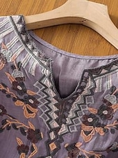 abordables Blusas Sencillas-Mujer Blusa Lino de algodón sintético Frunce Bordado Floral Elegante Casual Manga 3/4 Cuello Barco Tops regulares Diario Azul Piscina Blanco Rosa Morado Verde Trébol Verano Primavera