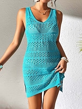 economico Abiti da spiaggia-Copertura costume da bagno da donna abito ritagliato abbigliamento da spiaggia monocromatico scollatura a V senza maniche