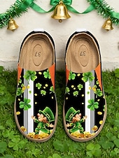  Slip-on-skor för dam i St. Patrick's Day-stil – gröna, klövertryckta, avslappnade skor med bekväm sula, snygga och roliga skor för fester, festivaler och vardagsbruk