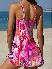 billiga Tankinis-Dam Badkläder Tankini Kjol Baddräkt Halterneck Elegant Semester Blommig Grafisk Ärmlös Baddräkter