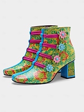 olcso Női cipő-Női Mardi Gras Színes Virágos Csipkés Magassarkú Csizmák – Élénk Retro 1970-es Évek Inspirálta Design Világos Virágos Részletekkel Tökéletes Karneválra Fesztiválokra és Jelmezes Eseményekre