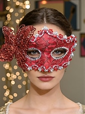 billiga Tillbehör-Damernas Lila Spetssmetande Fjärilsmaske Mardi Gras Mask med Blomdetaljer - Elegant Venetiansk Karneval Kostymtillbehör för Fester  Bollar