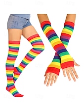 abordables Accessoires-Ensembles de chaussettes et gants à rayures montantes Mardi Gras pour femmes plusieurs couleurs design amusant et coloré parfaits pour le carnaval et les bals masqués