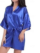 baratos Tops e partes de baixo de dormir para mulher-Women's Robe Casual Soft Satin Pure Color Daily Home Bed Short Sleeve V Neck Black White Light Green Pink Navy Blue Summer Regular Fit