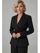 cheap Women's Suits-Women's 2 Pieces Suits Two Piece Business Wedding Guest Stretch Fabric Elegant Simple Tuxedo Long Sleeve V Neck Peak Lapel Single Breasted One-button
