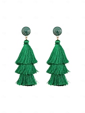  レディースグリーンタッセルイヤリング - 多層フリンジタッセル付きのスタイリッシュなスパイラルスタッドイヤリング。聖パトリックの日やお祝いのお祝いに最適です。