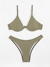 abordables Conjuntos de bikini-Mujer Bañadores Bikini 2 piezas Bermudas Traje de baño Espalda al Aire Vacaciones Ropa de playa Color sólido Escote en U Sin Mangas Trajes de baño