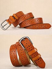 halpa Naisten vyö-Naisten aitoa nahkaa oleva vyö, vintage-rei'itetty kukkakuvio metallisoljella, rento klassinen tyyli, monivärinen vyö farkkuihin, mekkoihin, jokapäiväiseen käyttöön ja ulkoiluun.