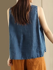 olcso Luxus ingek-Női Pamut vászon mellény Fodrozott Gombok Tömör szín Stílusos Alap Alkalmi Ujjatlan Szögletes Normál felsők Napi Medence Sárga Barna Nyár Tavasz