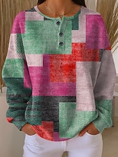 economico Felpe con Cappuccio Testurizzata-Per donna Felpa Pullover Bottoni Grafico Geometrico Moda Casual Stampa Manica Lunga Girocollo Top Regolari Casuale Casa Lavoro Giallo Rosso Arancione Verde Primavera Autunno