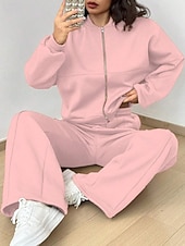 economico Set da due pezzi-Per donna Tuta Set di Pantaloni Bolero Top Manica Lunga Collo alla coreana Tinta unica Coulisse Moda Streetwear Casuale Quotidiano All'aperto Nero Rosa Azzurro cielo Primavera Vestibilità regolare