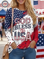  Giorno dell'Indipendenza Maglietta da Donna Patriottica Grafica Bandiera Stile Casual Maniche Lunghe Collo Girato Regolare Top Giornaliero Stampa Blu Bianco Rosso Estate Primavera