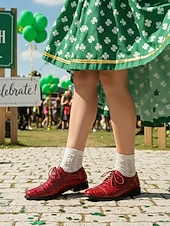  Γυναικεία πράσινα παπούτσια Oxford από ψεύτικο κροκόδειλο – φλατ παπούτσια με χαμηλό τακούνι και κορδόνια για την παρέλαση της ημέρας του Αγίου Πατρικίου, ιρλανδικά ρούχα φεστιβάλ &εορτασμοί διακοπών