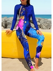 abordables Rash Guards de Una Pieza-Mujer Regular Camiseta Protección Solar Surf Camiseta de protección solar de cuerpo completo Traje de baño Flores Tropical Mármol con sujetador incorporado Cremallera delantera Protección solar UV
