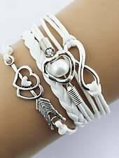 levne Valentýna-Dámské náramky z bohémské slitiny a umělé kůže, vícebarevné s přívěsky ve tvaru srdce a nekonečna – ideální na Valentýna i pro běžné nošení