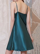 tanie Jednoczęściowe piżamy (kombinezony) damskie-Damskie Koszula nocna Codzienny Miękkie Satynowe Czyste kolory Koronka Odkryte plecy Sukienka Codzienny Dom Łóżko Bez rękawów Paski Błękit jeziora Czarny Biały Rumiany róż Czerwony Lato Luźna