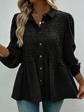 economico Bluse Semplici-Per donna Camicia casual Camicia con Bottoni Blusa Arricciato Bottoni Tinta unica Vacanza Elegante Casual Manica Lunga Collo ripiegato Top corti Quotidiano Spiaggia Ferie Nero Bianco Rosa Verde