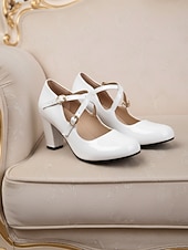 economico Retrò anni ’50-Per donna Quotidiano Lavoro Feste Fibbia Tacco a Blocco Punta Tonda Elegante Vintage Finta Pelle Fibbia Nero Bianco Rosa