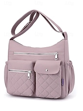 Недорогие Сумки через плечо-Женская стеганая нейлоновая сумка через плечо с множеством карманов — вместительная водонепроницаемая сумка для путешествий, работы и повседневного использования.