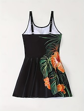 levne Jednodílné-Dámské jednodílné plavky s sukní plážové oblečení na dovolenou květinový grafický za krk bez rukávů plavky