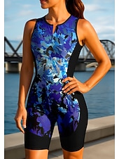 tanie Odzież triathlonowa dla kobiet-Damskie Koszulka rowerowa Kombinezon Koszulka zjazdowa Bez rękawów Lato Wiosna Jesień Niebieski Żółty Granatowy Geometryczny Gradient Rower Filtr przeciwsłoneczny Odporny na UV Wkładka 3D Kolarstwo