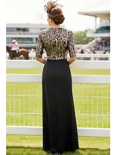 economico Lunghezza del pavimento-Linea ad A Lunghezza al pavimento Abito Derby Abito da cerimonia per signora Mezza Manica Scollo a V Elegante Brillare &amp; Splendere Derby del Kentucky Raso con Paillettes