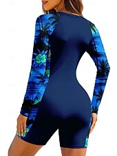 billiga One Pieces Rash Guards-Dam Normal Rash-guards Baddräkt Sportbadkläder Blommig Tropisk Dragkedja Avtagbar dyna Dragkedja fram UV Solskydd UPF50+ Ultralätt (UL) Långärmad Badkläder Hudsjukdomsvakt Surfing Strand Vattensport