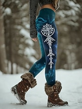 economico stampa vichinga-Per donna Leggings Vacanza Vintage Stile Etnico Lunghezza intera Vita Alta Grafico Astratto Stampa 3D Asciugatura Rapida Traspirabilità Morbido Elasticizzato All'aperto Blu Primavera Autunno Inverno