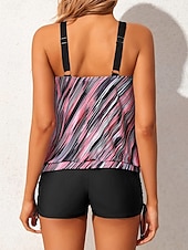 billiga Tankinis-Kvinnors Tankini 3-delad baddräkt Shorts Magekontroll Hög midja Slim Backless Semester Strandkläder Grafik Geometrisk U-hals Ärmlös Badkläder
