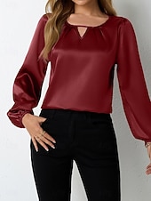 economico Bluse Semplici-Per donna Blusa Tinta unica Elegante Casual Manica Lunga Girocollo Top Regolari Quotidiano Blu Nero Vino Rosso Fucsia Estate Primavera